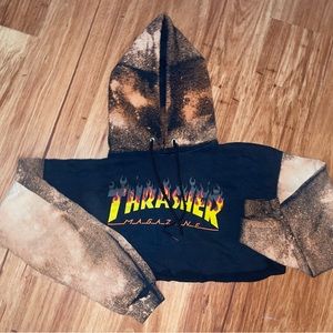 upcycled cropped bleach dyed thrasher hoodie